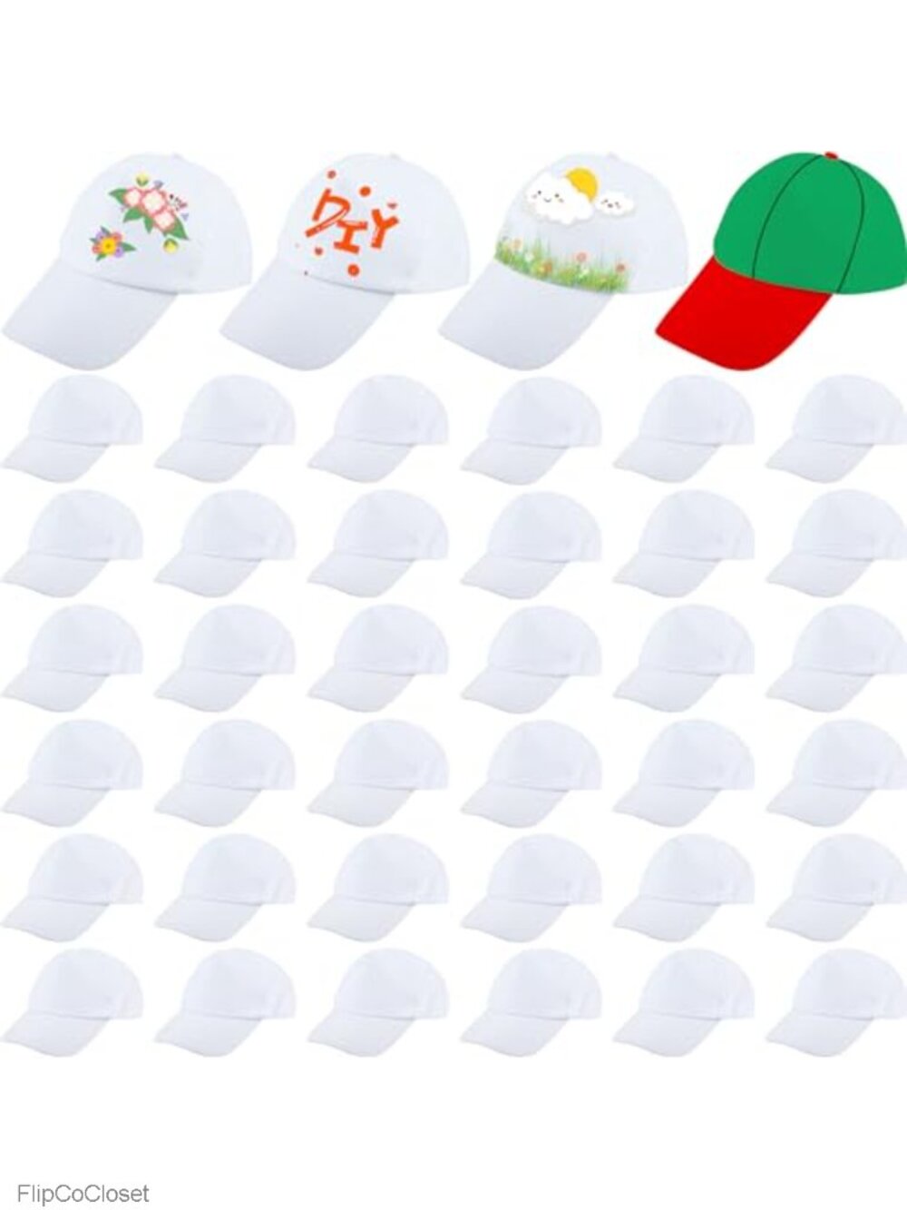 40 Pack Blank Baseball Caps Adjustable Polyester Hats DIY Craft Adult Kids